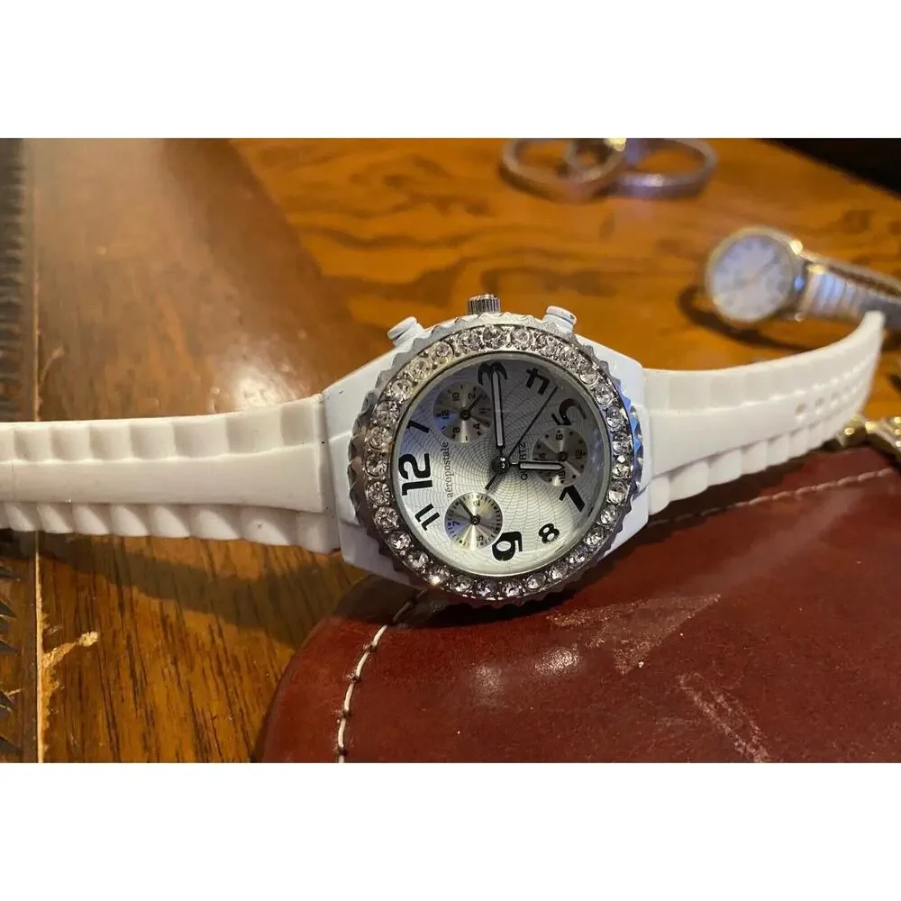 Women's 40mm Aeropostale Watch, White Metal Case with Crystal Accents